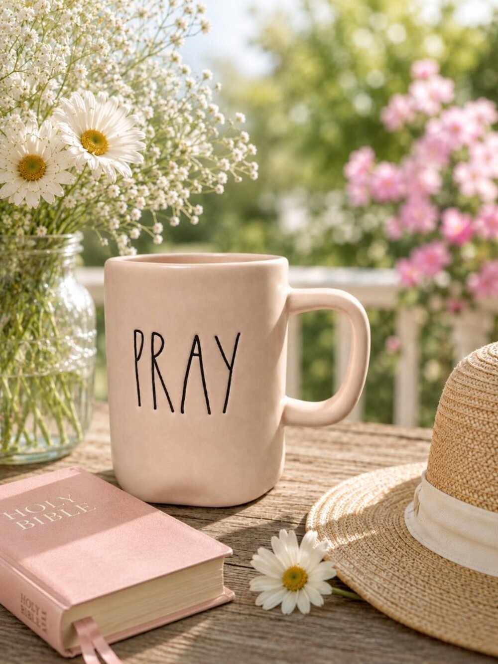 Rae Dunn Blush Pink PRAY Mug Rare Collectible